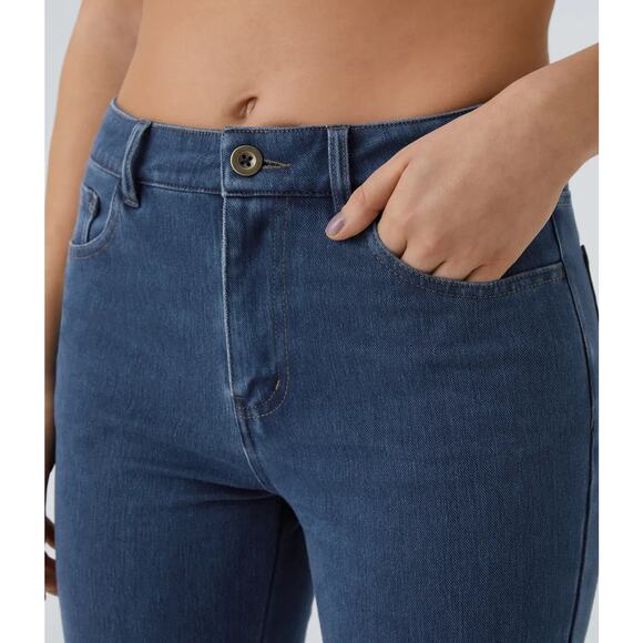 Halara Bootcut Jeans Womens Large Petite Blue Flex Denim Stretch Pockets Casual - Picture 3 of 11